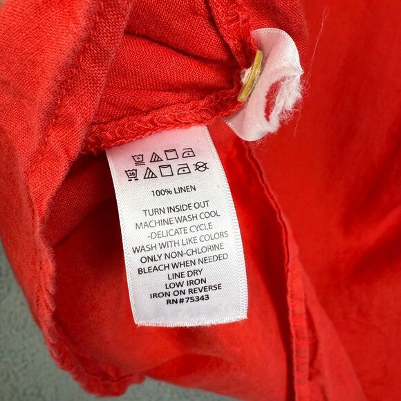 Christian Siriano NY Bright Red Linen Oversized Long Sleeve Shirt Lagenlook L - Picture 5 of 9